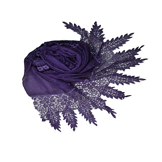 Moti and diamond studded hijab designed with black stripes - Purple